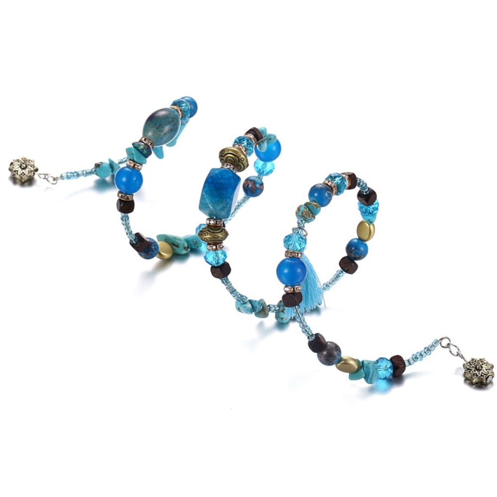 Boho Multilayer Crystal & Stone Tassel Bracelet - Picture 6 of 7